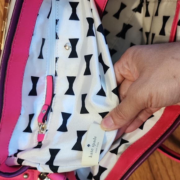 Like New Kate Spade Purple and Barbie Pink Satchel Crossbody Leather Bag - Picture 8 of 17